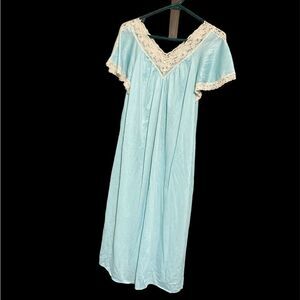 Vintage nightgown pajamas Val Mode sz M blue turquoise lace